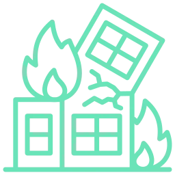 Wildfire damage restoration icon with a flame and smoke, symbolizing expert cleanup of scorched areas.