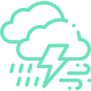Emergency storm restoration icon with a stormy cloud, representing rapid wind and flood fixes.