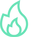 Fire and smoke damage restoration icon with a flame, representing expert solutions for fire and soot cleanup.